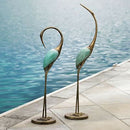 Large Pair Of Lover Preening Cranes Zen Garden Metal Statue Longevity Symbols