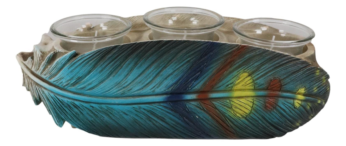 Southwestern Indian Dreamcatcher Feather Trio Tea Light Votive Candle Holder