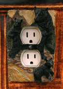 Ebros Set of 2 Novelty Woodland Rustic Forest Black Bear Mother And Cubs Family Wall Electrical Cover Plate 3D Hand Painted Resin Western Bears Home Decor Accessory (Double Receptacle Outlet)