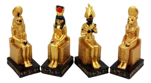 Egyptian Gods Horus Osiris Sekhmet And Isis Seated On Thrones Figurine Set of 4 - Ebros Gift