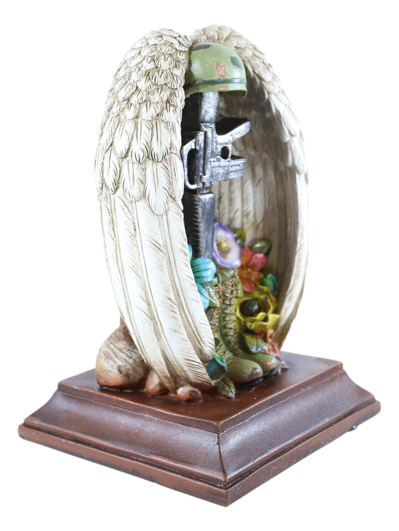 Patriotic Fallen Soldier Angel Winged Rifle Helmet Boots Succulents Figurine