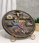 Western Texas State Map Houston Dallas Austin City Landmarks Wall Or Desk Plate