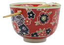 Red Floral Frost Flakes Pasta Ramen Noodles Soup Rice Bowl With Chopsticks Set