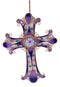 Purple Glitter Stained Glass Gemstones Copper Floral Celtic Cross Wall Decor