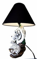 Ebros White Rare Alaskan Tiger Desktop Table Lamp Statue With Black Fabric Shade