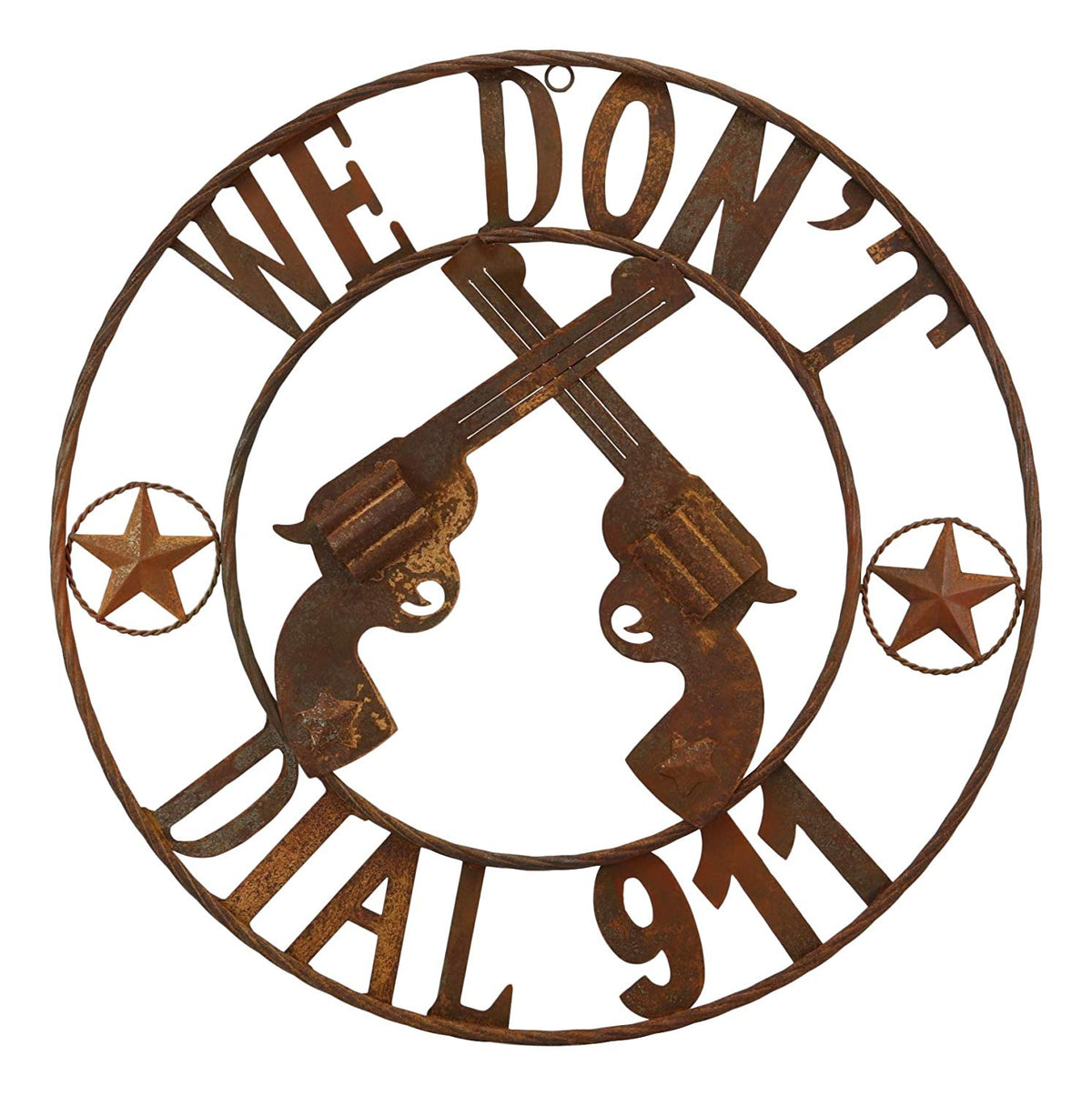 Ebros Large 24 Inch Round Wild West We Don't Dial 911 Metal Wall Sign Home Decor