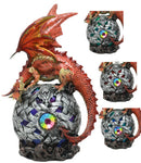 Elemental Red Fire Dragon Perching On LED Gyrosphere Orb Night Light Statue