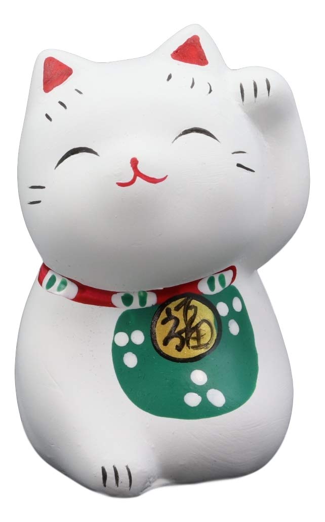 Ebros Japanese Lucky Charm Beckoning Cat White Maneki Neko With Baby Bib Mini Figurine