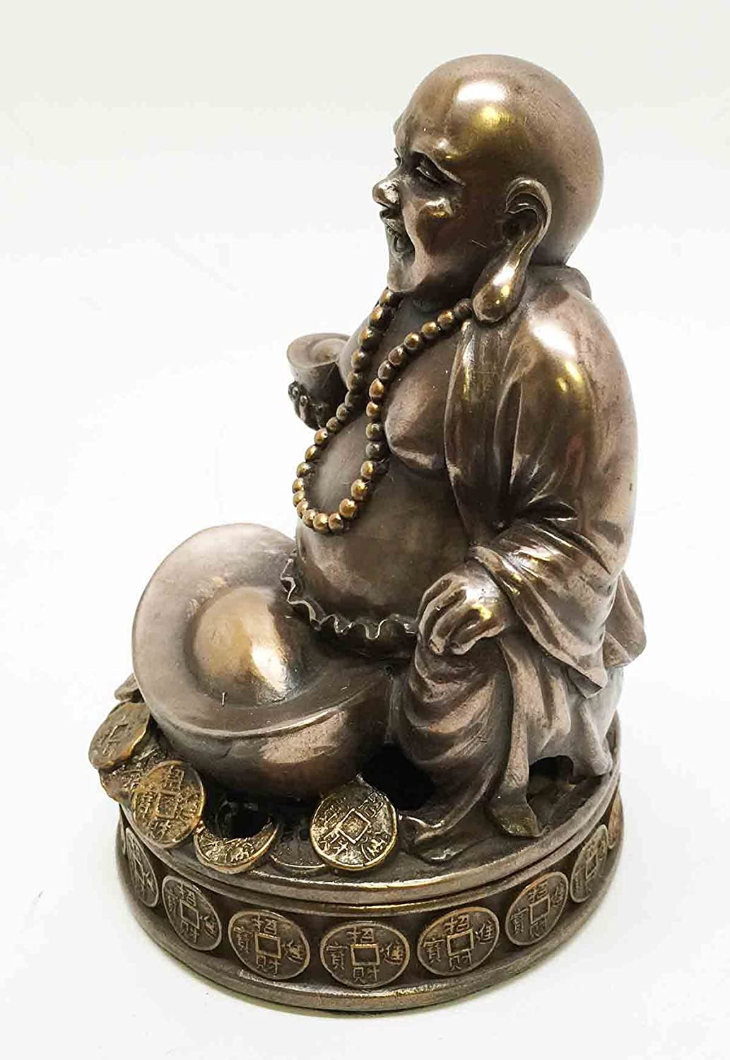 Ebros 4.25 Inch Lucky Buddha Bronze Finish Incense Burner Statue Figurine - Ebros Gift