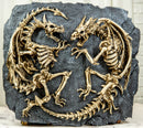 Faux Fossil Rock Block With 2 Dueling Skeleton Dragons Exotic Wall Decor Plaque