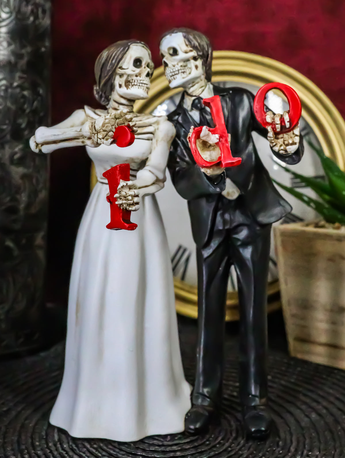 Day Of The Dead Wedding Skeleton Bride & Groom Cake Topper Figurine Love Eternal