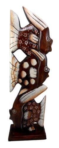 Balinese Wood Handicraft Large Stacked Abstract River Fish Fishes Figurine 21"H