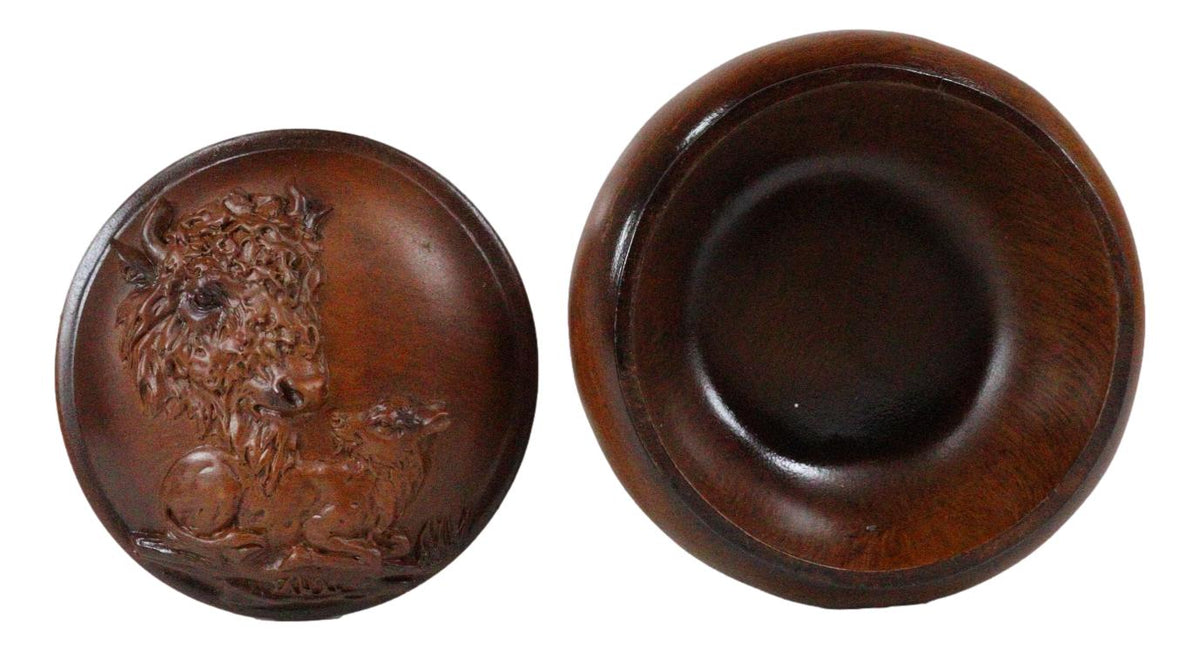 Ebros Rustic Faux Wood Wild Buffalo Bison Rounded Jewelry Box Figurine Collectible