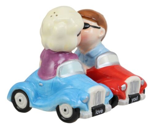 Love You Valentines Couple Kissing In Cars Magnetic Salt And Pepper Shakers Set - Ebros Gift