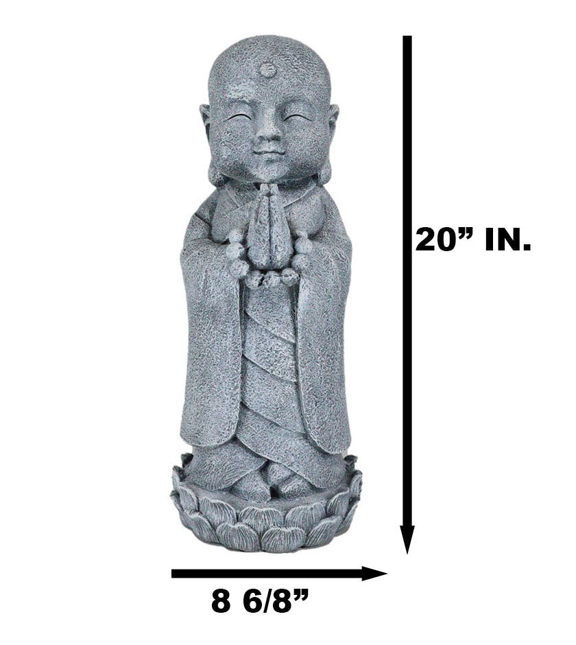 20"H Large Jizo Buddha Monk With Prayer Beads On Lotus Throne Garden Statue