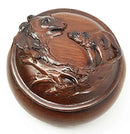 Brown Grizzly Bear Couple Faux Wood Resin Round Jewelry Box Figurine Collectible