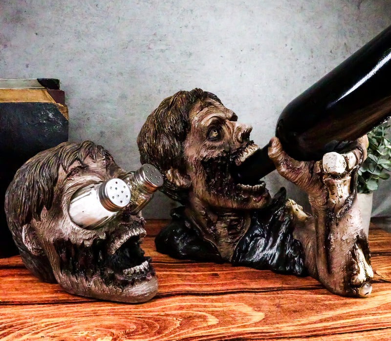 Walking Undead Zombie Wine Bottle And Salt Pepper Shakers Holders Figurine Set