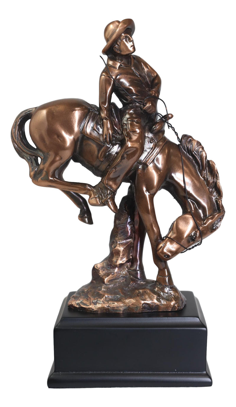 Ebros Rustic Western Rodeo Cowboy W/ Bucking Horse Bronze Electroplated Figurine
