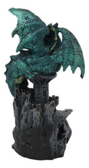 Green Earth Dragon Perching On Castle Tower Top Statue With Rhinestone Crystal
