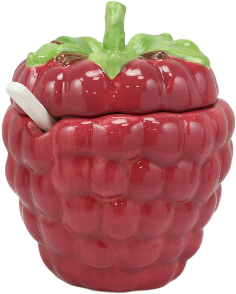 Ebros 6"Diameter Red Raspberry Jam Condiments Container Jar With Lid & Spoon