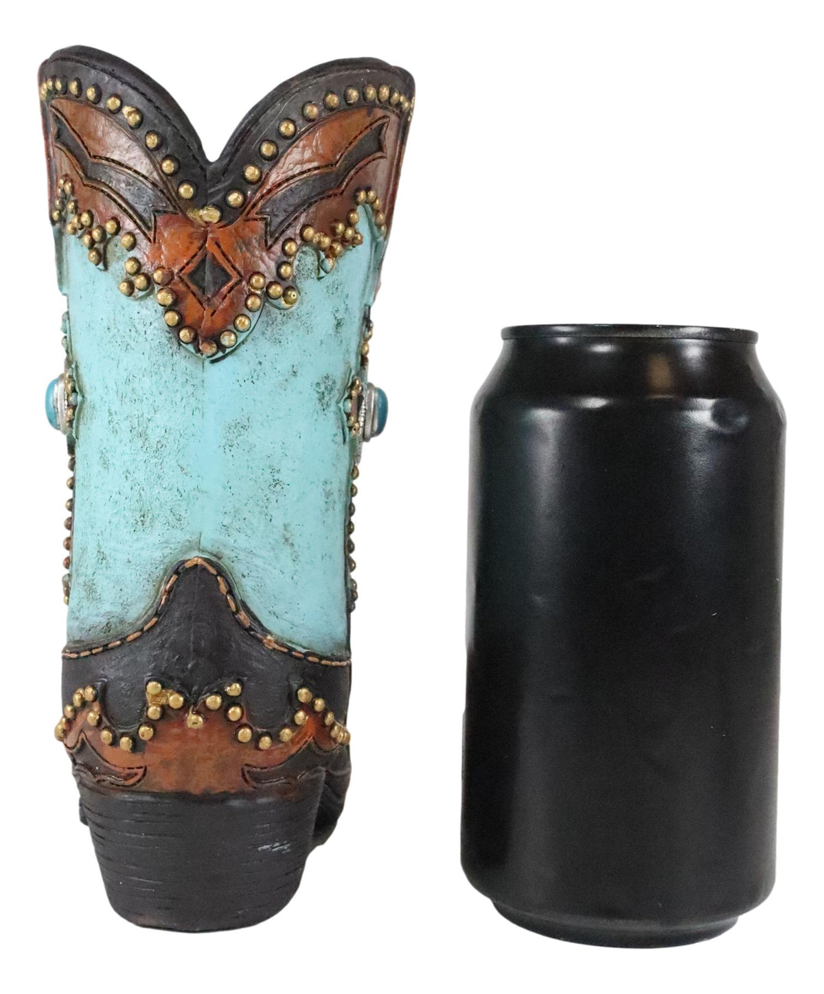 7"H Rustic Western Cowboy Turquoise Boot Figurine Stationery Holder Flower Vase