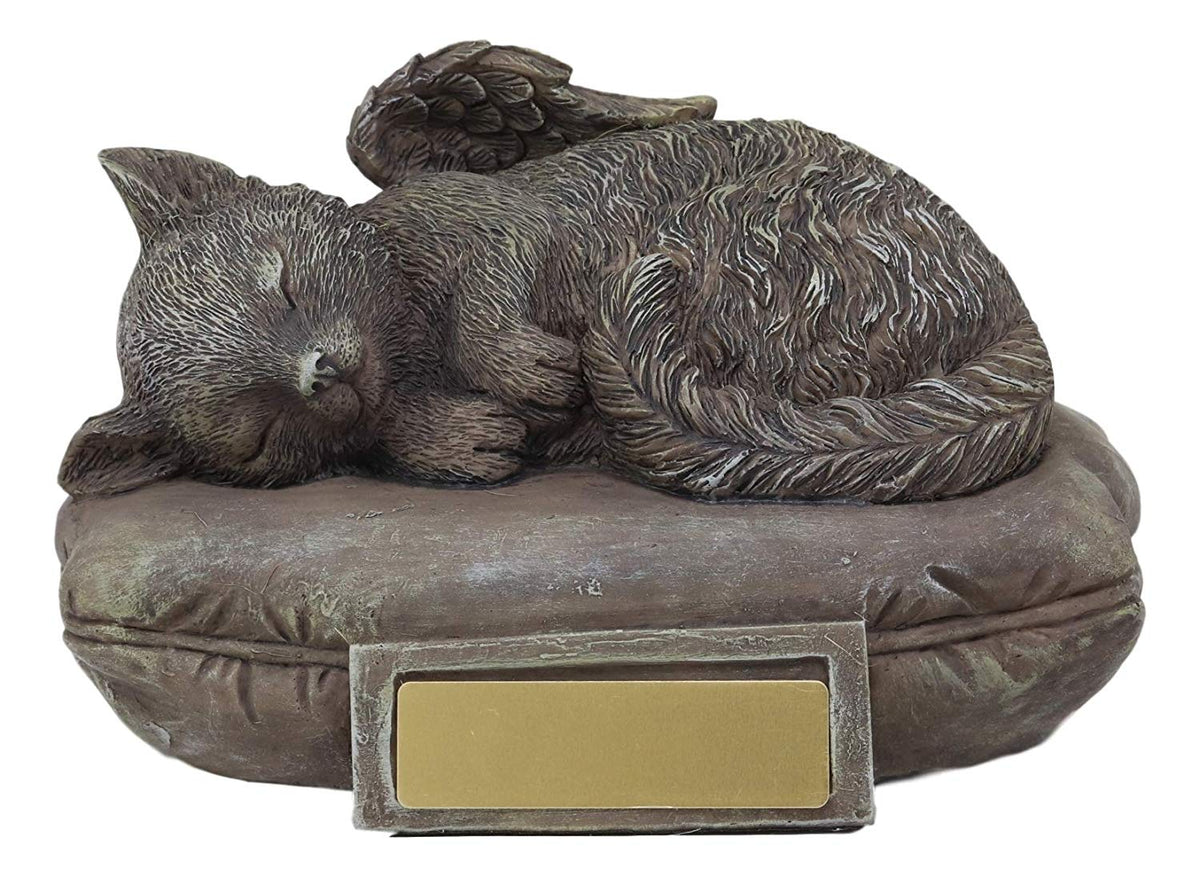 Heavenly Angel Cat Sleeping On Pillow Cremation Urn Small Pet Memorial Statue - Ebros Gift