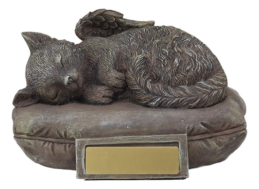 Heavenly Angel Cat Sleeping On Pillow Cremation Urn Small Pet Memorial Statue - Ebros Gift