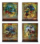 Louis Comfort Tiffany Four Seasons Set Mosaic Stained Glass Art With Base Decor