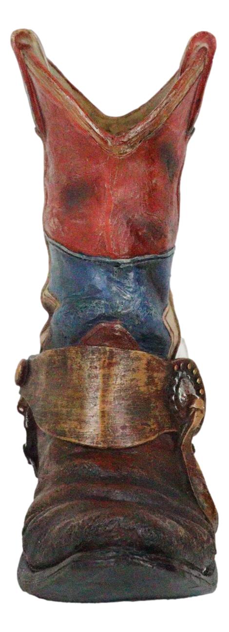 Rustic Western Star Texas Patriot Flag Cowboy Boot With Spur Floral Vase Planter