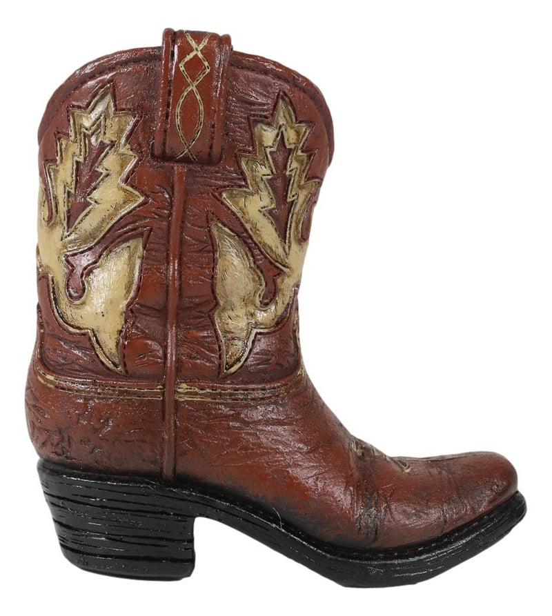 Set of 4 Rustic Western Tooled Leather Finish Cowboy Boots Miniature Figurines
