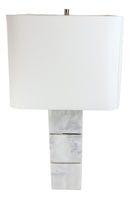 27"H Contemporary Elegant 3 White Marble Cubes Gold Trim Table Lamp Fabric Shade