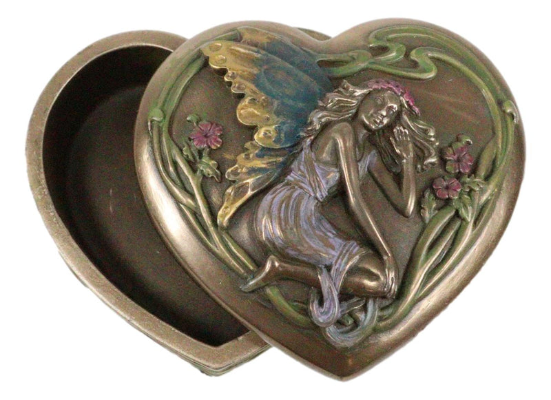 Ebros Resting Fairy By The Pond Heart Shaped Jewelry Box Figurine Fantasy Myth Legend