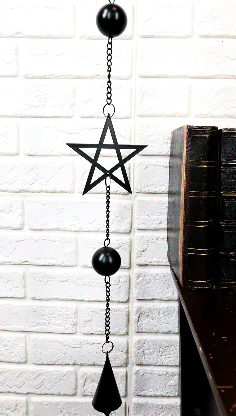 Wicca Occult Pentagram Pentacle Stars Black Coated Steel Metal Wind Chime Mobile