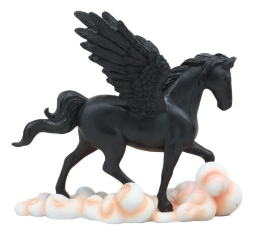 Ebros Black Pegasus Horse Flying Over Clouds of Olympus Figurine 7" H Greek Mythology Decor Statue for Desk or Shelf Decorative Sculpture Fantasy Gifts for Girls Women