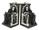 Gothic Grim Reaper Sitting On Skulls And Skeleton Bones Thrones Bookends Statue