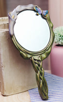 Ebros Calla Lily Dragonfly Bronzed Patina Resin Hand Mirror Vanity Accesory