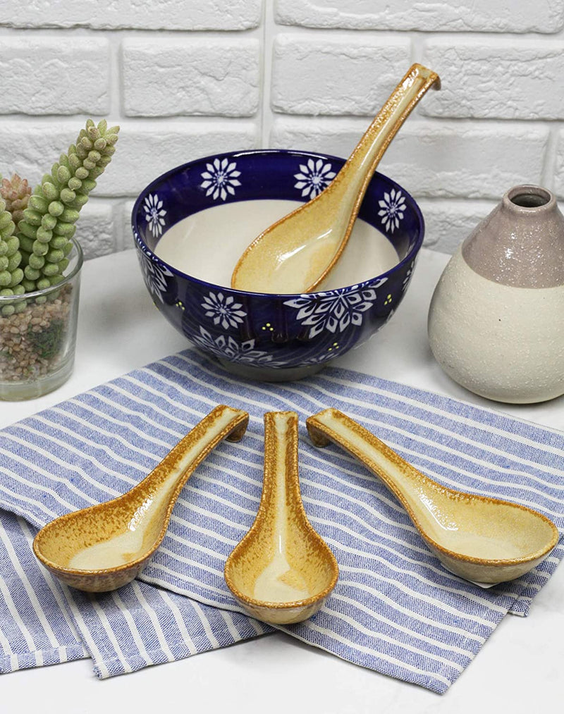 Ebros Made In Japan Ceramic Glossy Speckled Brown Spoons W/ Ladle Hook Set Of 6