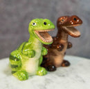 Ceramic Green And Brown T Rex Jurassic Dinosaurs Salt And Pepper Shakers Set