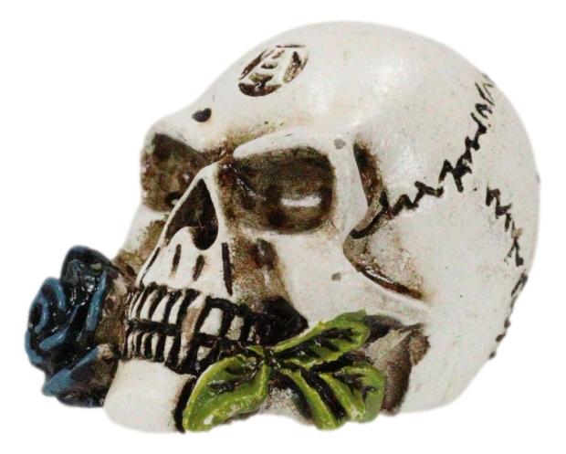 Gothic Tango Vampire Skull Biting Black Rose Stalk Mini Dark Alchemy Figurine