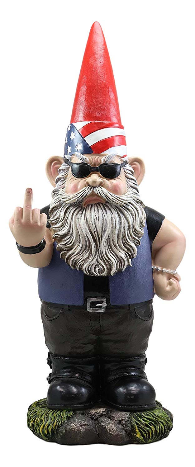 Ebros Rude Garden Greeter Go Away! Gnome Dwarf Statue 17.25"H Patriotic Gnome - Ebros Gift