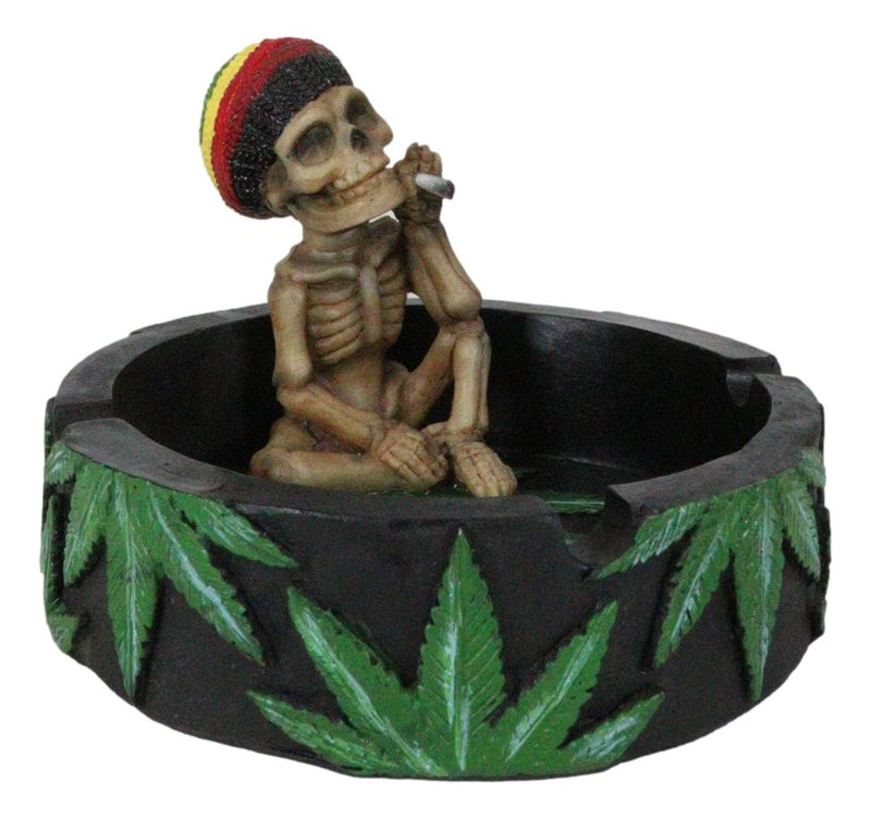 Positive Good Vibes Rasta Skeleton With Beanie Hat Smoking Rolled Stash Ashtray