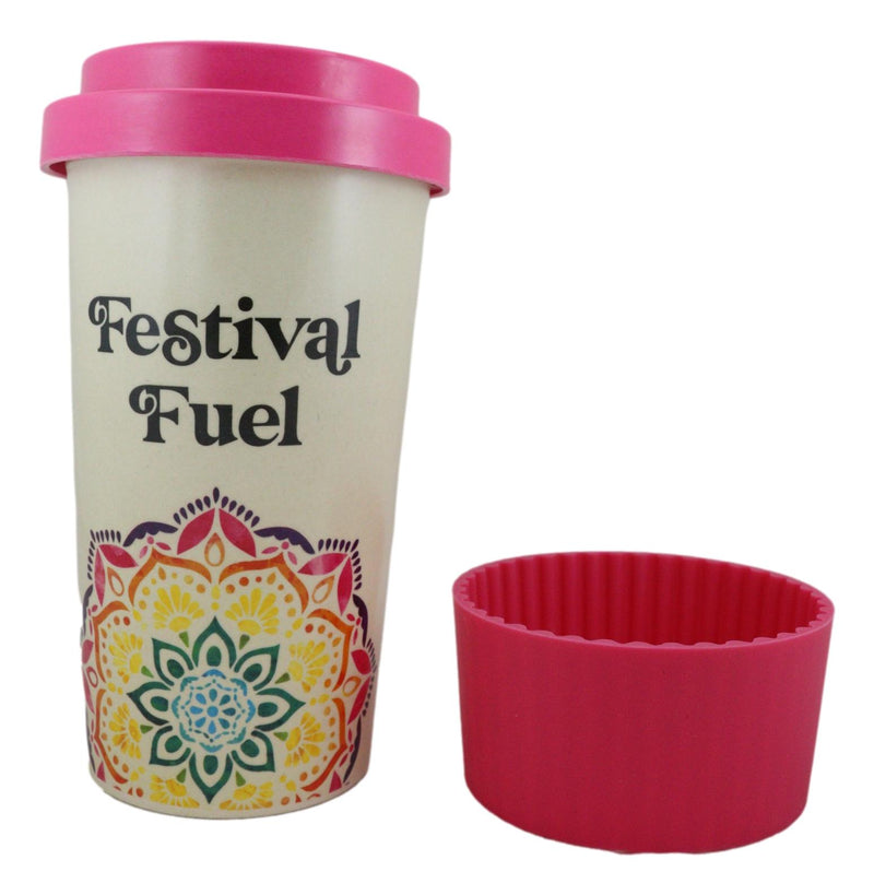 Festival Fuel Mandala Bamboo Fiber Reusable Travel Mug Cup W/ Lid And Sleeve