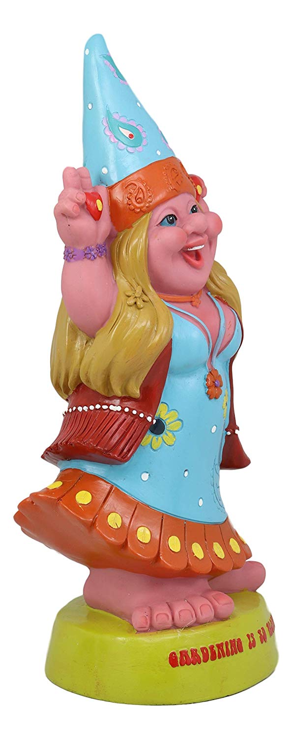 Ebros Garden Green Thumb Flower Child Hippie Lady Gnome Statue 'Gardening is So Groovey' Figurine 13.5" H