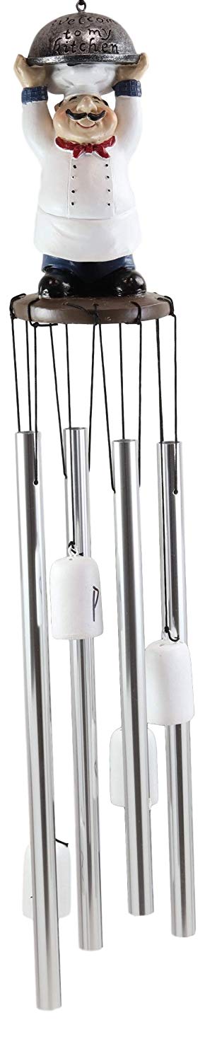 Ebros Gift Chef Cordon Bleu Lifting Cloche Dome Welcome to My Kitchen Figurine Crown Top Resonant Wind Chime with Miniature Ponies Ornaments for Garden Patio Home Decorative Accent Hospitality Cooks