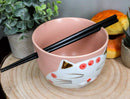 Ebros Whimsical Ceramic Pink Lucky Meow Cat Ramen Noodle Bowl and Chopsticks Set