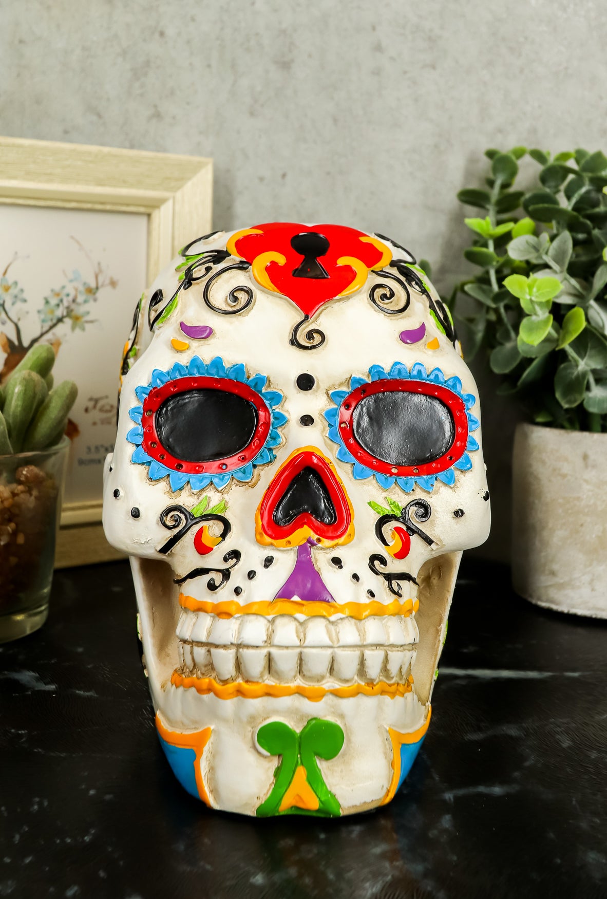 Ebros White Floral Sunny DOD Sugar Skull Statue Colorful Pastel Resin Figurine