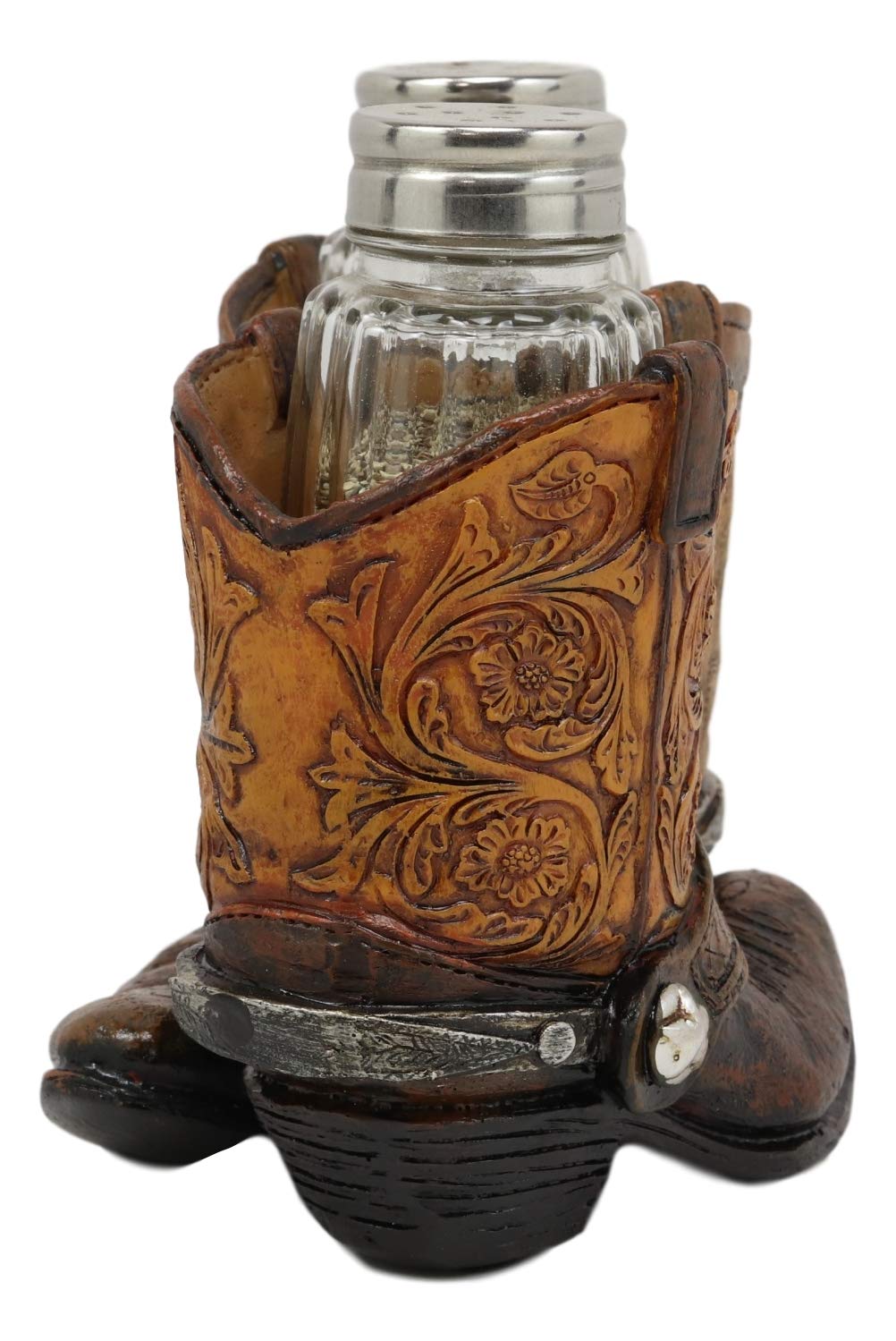 Ebros Fancy Pair Of Cowboy Boots W/ Texas Star Salt & Pepper Shakers Holder Set