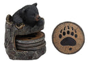 Ebros Rustic Black Bear Cub Tree Trunk Stump Coaster Holder With 4 Coasters Set