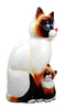 Balinese Wood Handicrafts Adorable Blue Eyed Feline Cat & Kitten Family Figurine
