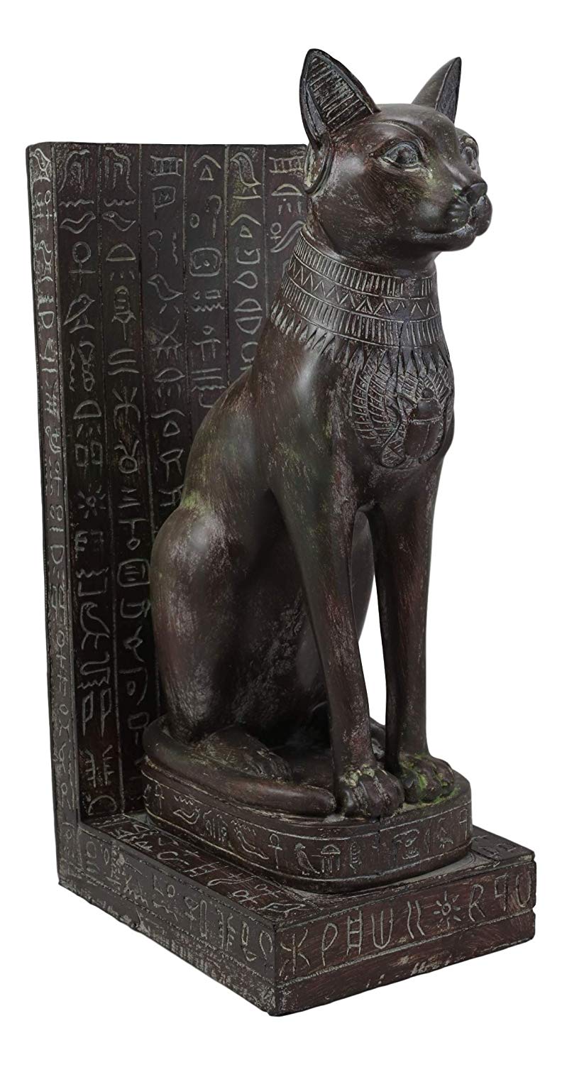 Ebros Egyptian Bastet Bookend Statue Or Hieroglyphic Epitaph Figurine 14" Tall